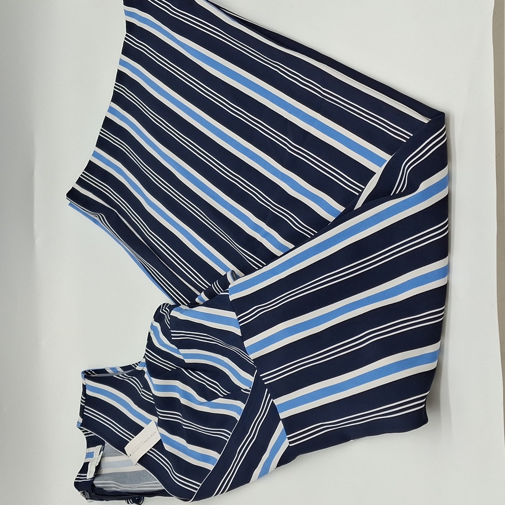 New York & Company Striped Sleeveless V-Neck Jumpsuit Blue White L